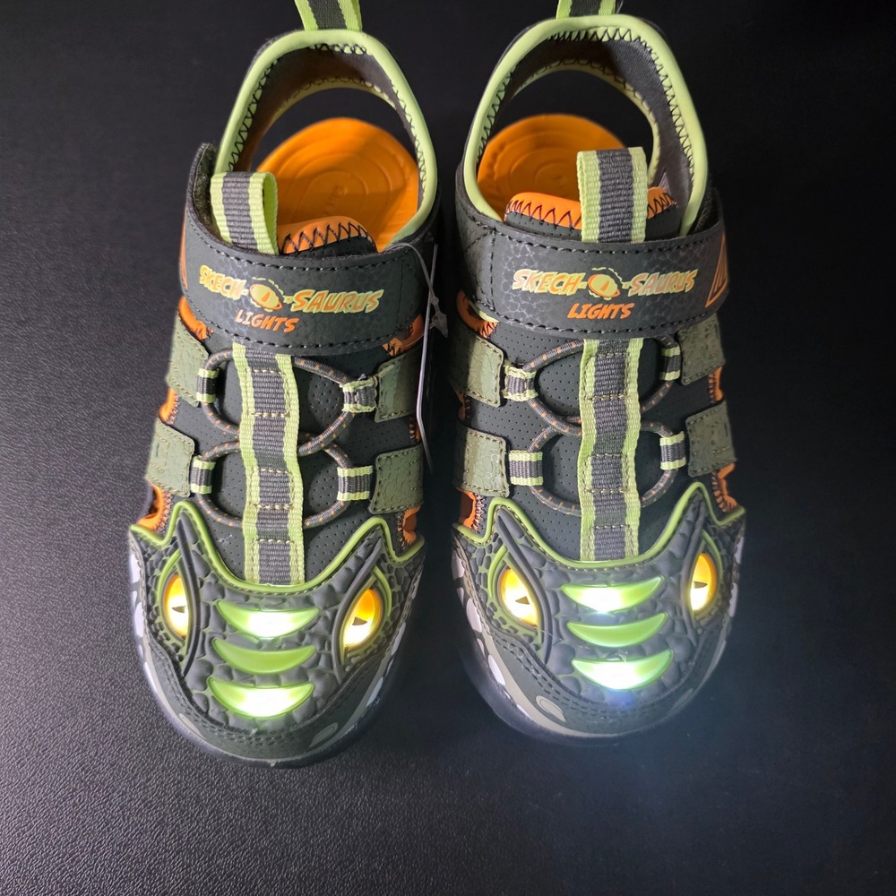Skechers Skech-O-Saurus Lights Raptor Quest Olive Green Boys Sandals 12 402284L